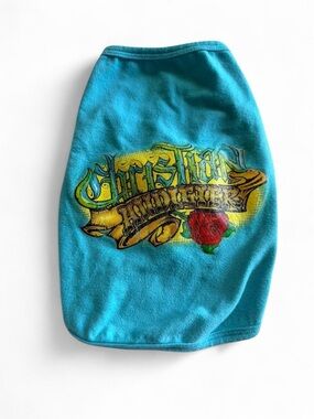 Christian Audigier x Chromebones Y2K Designer Dog Shirt - Medium - Blue Tattoo